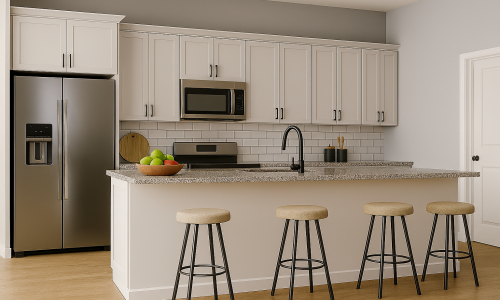 model kitchen with aquawalls backsplash